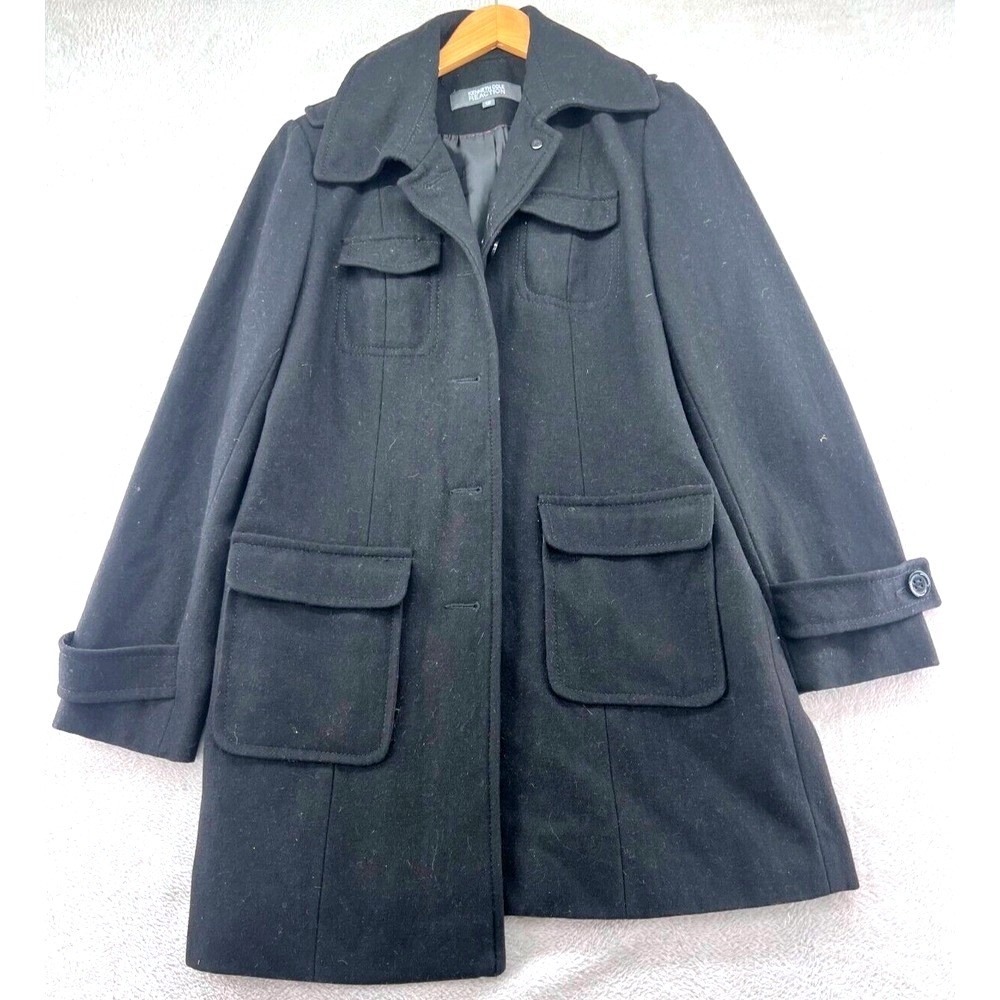 Kenneth Cole Coat Women's Sz 12 Wool Pea Jacket Charcoal Button Down